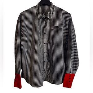 Nova Solaire Oversized Black Plaid w/Red Accent Cuffs Button-Down Shirt Sz L NEW